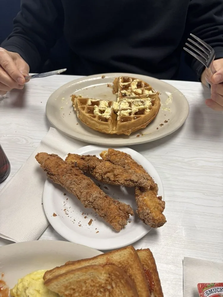 Fried chicken strips served with a waffle at City Cafe in South Houston